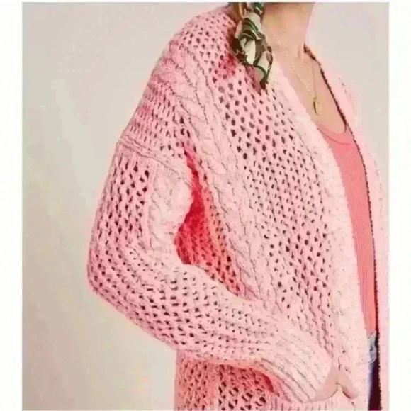 Anthropologie Serenna Open Front Knit Cardigan Hot Barbie Pink size XS/S - Picture 1 of 13